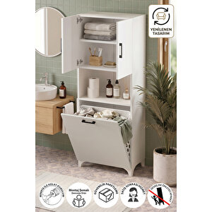 Çok Amaçlı Dolap Banyo Dolabı Kirli Çamaşır Sepeti Dolabı Damla Beyaz