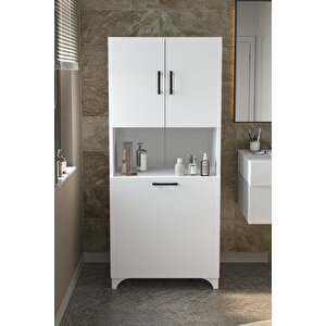 Çok Amaçlı Dolap Banyo Dolabı Kirli Çamaşır Sepeti Dolabı Damla Beyaz