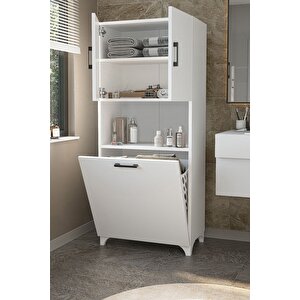 Çok Amaçlı Dolap Banyo Dolabı Kirli Çamaşır Sepeti Dolabı Damla Beyaz