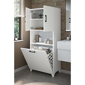 Çok Amaçlı Dolap Banyo Dolabı Kirli Çamaşır Sepeti Dolabı Damla Beyaz