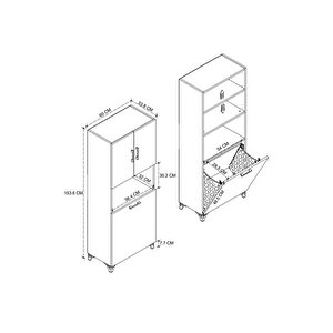 Çok Amaçlı Dolap Banyo Dolabı Kirli Çamaşır Sepeti Dolabı Damla Beyaz