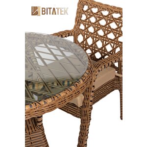 Btk Concept Alaçatı 2 Kişilik Rattan Bahçe Balkon Mutfak Masa Takımı Kahve