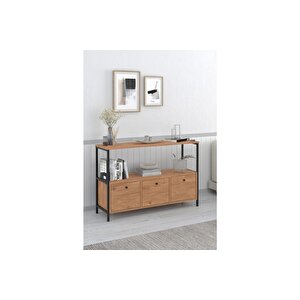 3 Kapaklı Konsol Tv Ünitesi Dresuar Çok Amaçlı Konsol Kahve Köşesi Çam