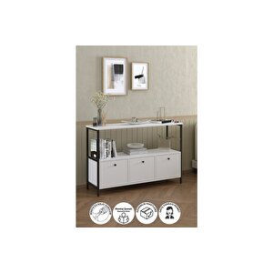 3 Kapaklı Konsol Tv Ünitesi Dresuar Çok Amaçlı Konsol Kahve Köşesi Beyaz