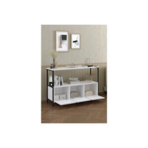 3 Kapaklı Konsol Tv Ünitesi Dresuar Çok Amaçlı Konsol Kahve Köşesi Beyaz