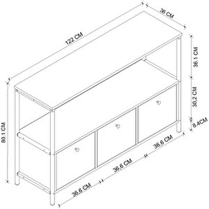 3 Kapaklı Konsol Tv Ünitesi Dresuar Çok Amaçlı Konsol Kahve Köşesi Beyaz