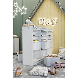 12 Sepetli Dolap Çok Amaçlı Dolap Oyuncak Dolabı Lara Beyaz