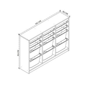 12 Sepetli Dolap Çok Amaçlı Dolap Oyuncak Dolabı Lara Beyaz
