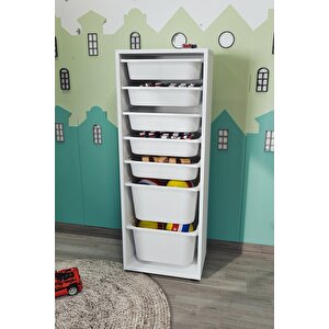 7 Sepetli Dolap Çok Amaçlı Dolap Oyuncak Dolabı Pera Beyaz