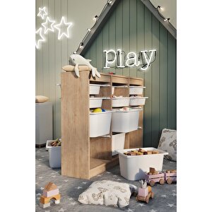 12 Sepetli Dolap Çok Amaçlı Dolap Oyuncak Dolabı Lara Safir Meşe