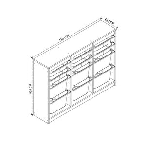 12 Sepetli Dolap Çok Amaçlı Dolap Oyuncak Dolabı Lara Safir Meşe