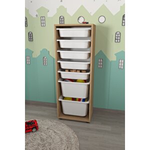 7 Sepetli Dolap Çok Amaçlı Dolap Oyuncak Dolabı Pera Safir Meşe