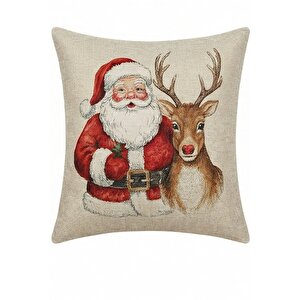 2026 Yeni Yılbaşı Temalı 3'lü Keten Kırlent Kılıfı Seti Ve El Yapımı 2'li Jüt Supla - Yılbaşı Konsepti 45x45 cm