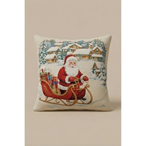 2026 Yeni Yılbaşı Temalı 3'lü Keten Kırlent Kılıfı Seti Ve El Yapımı 2'li Jüt Supla - Yılbaşı Konsepti 41x41 cm