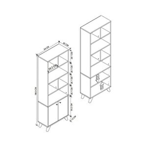 Dekoratif Kitaplık 2 Kapaklı 8 Bölmeli Kitaplık Smyrna Safir Meşe Beyaz