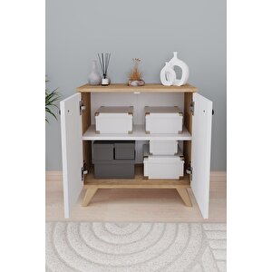 Dekoratif Kitaplık 2 Kapaklı 2 Bölmeli Kitaplık Smyrna Safir Meşe Beyaz