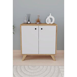 Dekoratif Kitaplık 2 Kapaklı 2 Bölmeli Kitaplık Smyrna Safir Meşe Beyaz