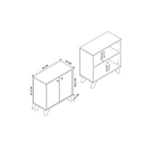 Dekoratif Kitaplık 2 Kapaklı 2 Bölmeli Kitaplık Smyrna Safir Meşe Beyaz