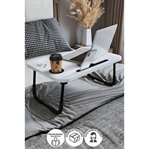 Portatif Katlanır Laptop Sehpası Tablet Telefon Tutuculu Laptop Sehpası Beyaz