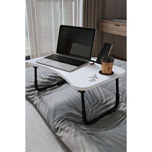 Portatif Katlanır Laptop Sehpası Tablet Telefon Tutuculu Laptop Sehpası Beyaz