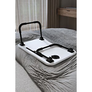 Portatif Katlanır Laptop Sehpası Tablet Telefon Tutuculu Laptop Sehpası Beyaz