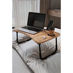 Portatif Katlanır Laptop Sehpası Tablet Telefon Tutuculu Laptop Sehpası Çam