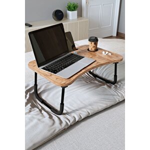 Portatif Katlanır Laptop Sehpası Tablet Telefon Tutuculu Laptop Sehpası Çam