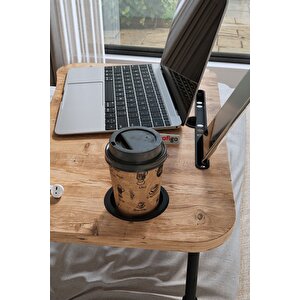 Portatif Katlanır Laptop Sehpası Tablet Telefon Tutuculu Laptop Sehpası Çam