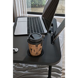 Portatif Katlanır Laptop Sehpası Tablet Telefon Tutuculu Laptop Sehpası Antrasit
