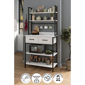 Mutfak Standı 2 Çekmeceli 5 Raflı Kahve Köşesi Mutfak Rafı Mutfak Bangosu Vietnam Beyaz