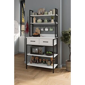 Mutfak Standı 2 Çekmeceli 5 Raflı Kahve Köşesi Mutfak Rafı Mutfak Bangosu Vietnam Beyaz