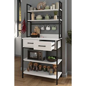 Mutfak Standı 2 Çekmeceli 5 Raflı Kahve Köşesi Mutfak Rafı Mutfak Bangosu Vietnam Beyaz