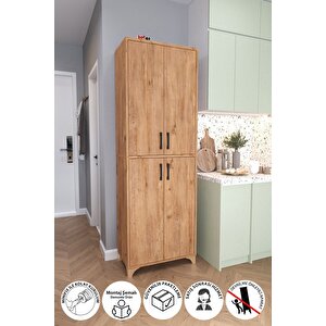 Çok Amaçlı Dolap 4 Kapaklı 6 Bölmeli Banyo Dolabı Mutfak Dolabı Nehir Çam