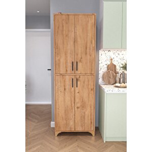 Çok Amaçlı Dolap 4 Kapaklı 6 Bölmeli Banyo Dolabı Mutfak Dolabı Nehir Çam