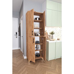 Çok Amaçlı Dolap 4 Kapaklı 6 Bölmeli Banyo Dolabı Mutfak Dolabı Nehir Çam