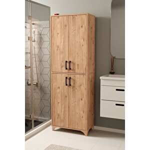 Çok Amaçlı Dolap 4 Kapaklı 6 Bölmeli Banyo Dolabı Mutfak Dolabı Nehir Çam