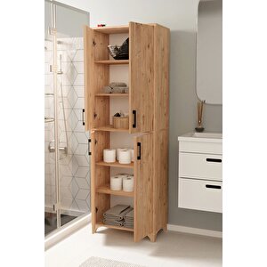 Çok Amaçlı Dolap 4 Kapaklı 6 Bölmeli Banyo Dolabı Mutfak Dolabı Nehir Çam