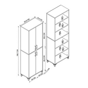 Çok Amaçlı Dolap 4 Kapaklı 6 Bölmeli Banyo Dolabı Mutfak Dolabı Nehir Çam