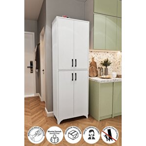 Çok Amaçlı Dolap 4 Kapaklı 6 Bölmeli Banyo Dolabı Mutfak Dolabı Nehir Beyaz