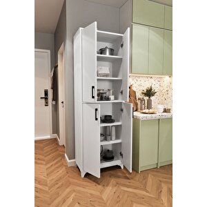 Çok Amaçlı Dolap 4 Kapaklı 6 Bölmeli Banyo Dolabı Mutfak Dolabı Nehir Beyaz