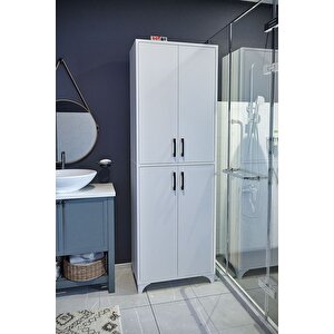 Çok Amaçlı Dolap 4 Kapaklı 6 Bölmeli Banyo Dolabı Mutfak Dolabı Nehir Beyaz