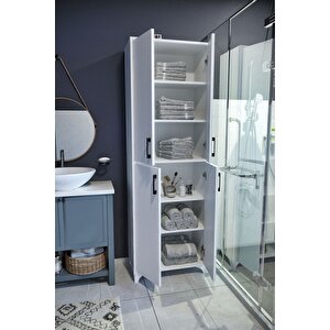 Çok Amaçlı Dolap 4 Kapaklı 6 Bölmeli Banyo Dolabı Mutfak Dolabı Nehir Beyaz