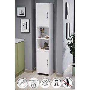 2 Kapaklı 6 Bölmeli Çok Amaçlı Dolap Alya Çok Amaçlı Mutfak Dolabı Banyo Dolabı Beyaz