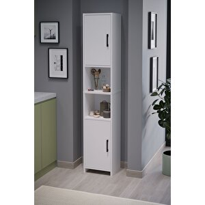 2 Kapaklı 6 Bölmeli Çok Amaçlı Dolap Alya Çok Amaçlı Mutfak Dolabı Banyo Dolabı Beyaz