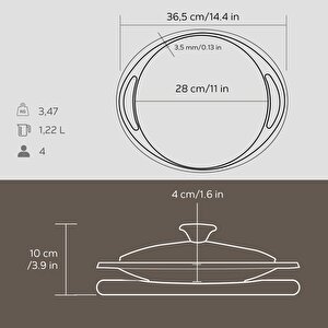 Döküm Yuvarlak Saç Kavurma Tavası Döküm Demir Yekpare Çift Kulplu Cam Kapaklı Kayın Servis Ahşabı Çap(ø)28cm.