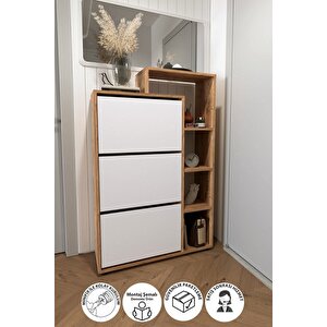 Lego Ayakkabılık Düşer Kapak Ayakkabılık Raflı Ayakkabılık Düzenleyici Çam-beyaz