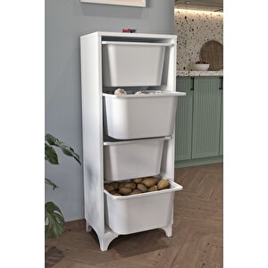 4 Sepetli Dolap Çok Amaçlı Dolap Oyuncak Dolabı Dora Beyaz