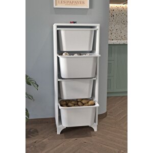 4 Sepetli Dolap Çok Amaçlı Dolap Oyuncak Dolabı Dora Beyaz