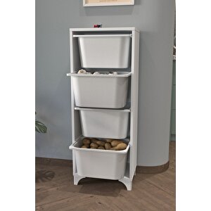 4 Sepetli Dolap Çok Amaçlı Dolap Oyuncak Dolabı Dora Beyaz