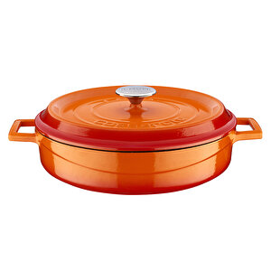 Döküm Çok Amaçlı Yayvan Tencere. Trendy Serisi Çap(ø)28cm. Turuncu